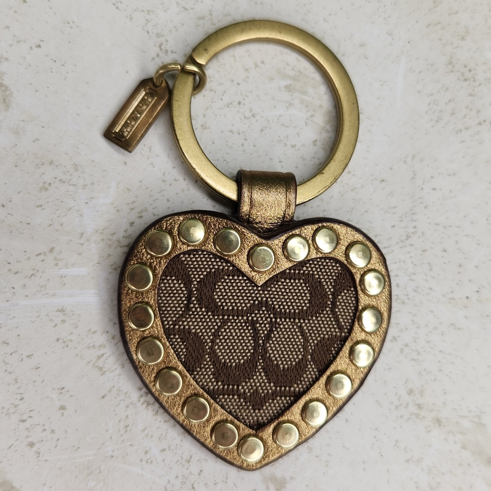 Coach Charm Gold and Brown Heart Keychain
